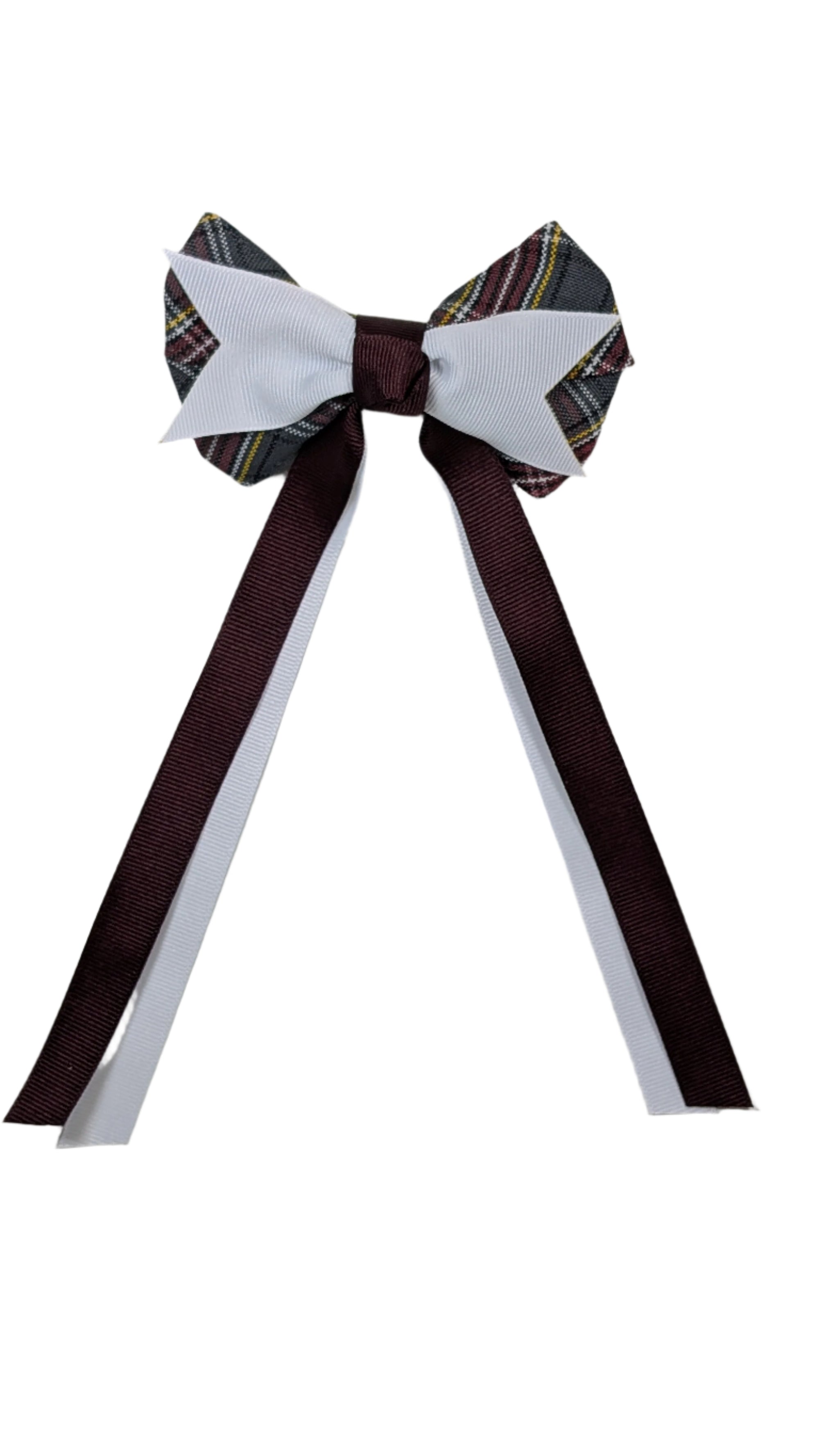 CHS Plaid Bow w/White Spike w/Streamers - French Clip