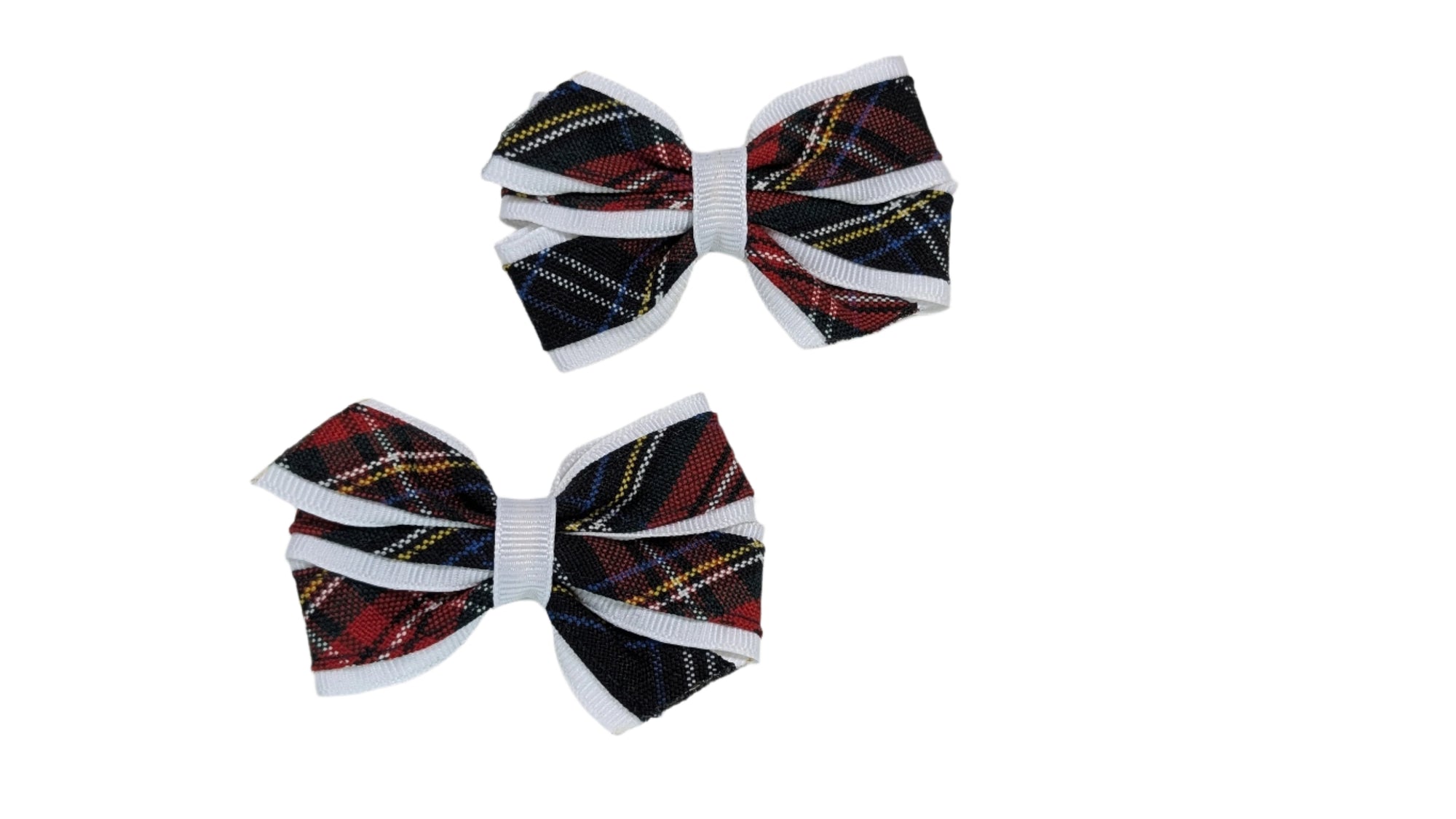 AHS Pigtail Mini Monarch White & Plaid Bows (Qty 2)