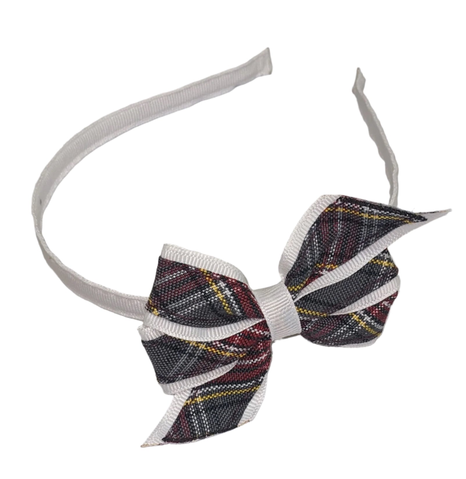 CHS Mini Monarch Plaid Bow on White Headband (Qty 1)