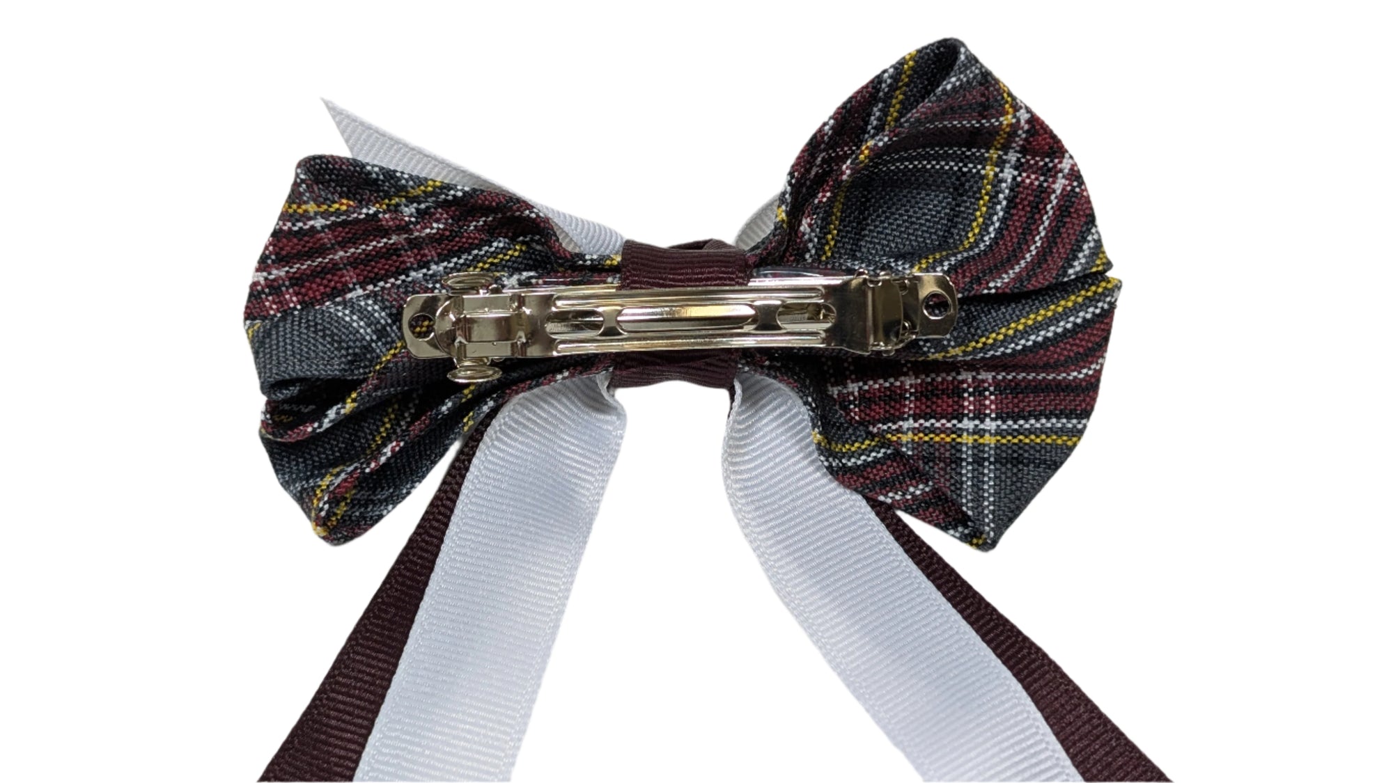 CHS Plaid Bow w/White Spike w/Streamers - French Clip