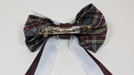 Plaid Bow Spike w/Burgundy & White Streamers & French Clip