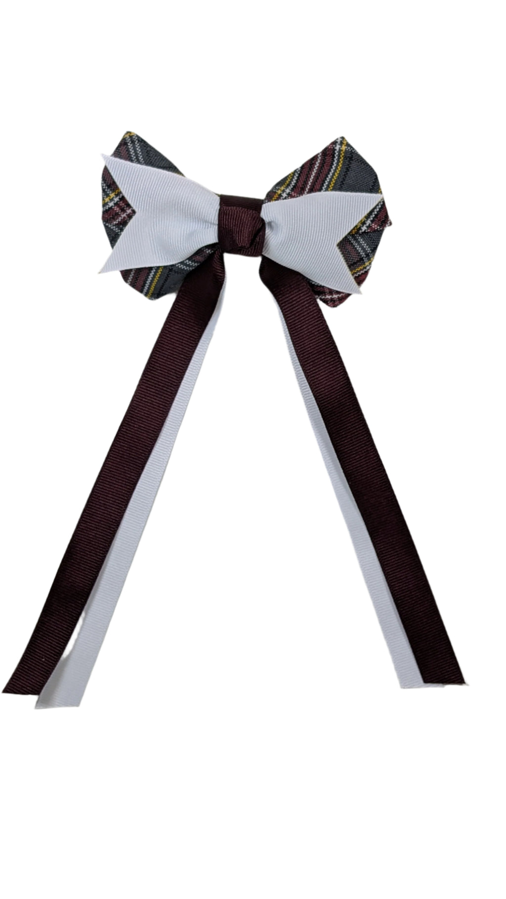 CHS Plaid Bow w/White Spike w/Streamers - French Clip