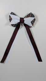 Plaid Bow Spike w/Burgundy & White Streamers & French Clip