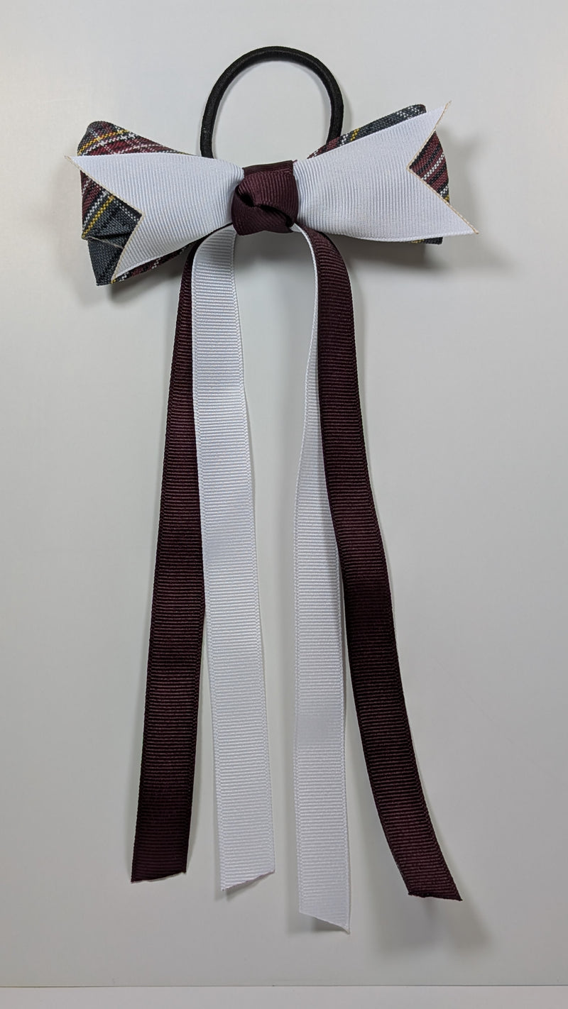 Plaid Bow Spike w/Burgundy & White Streamers & Elastic