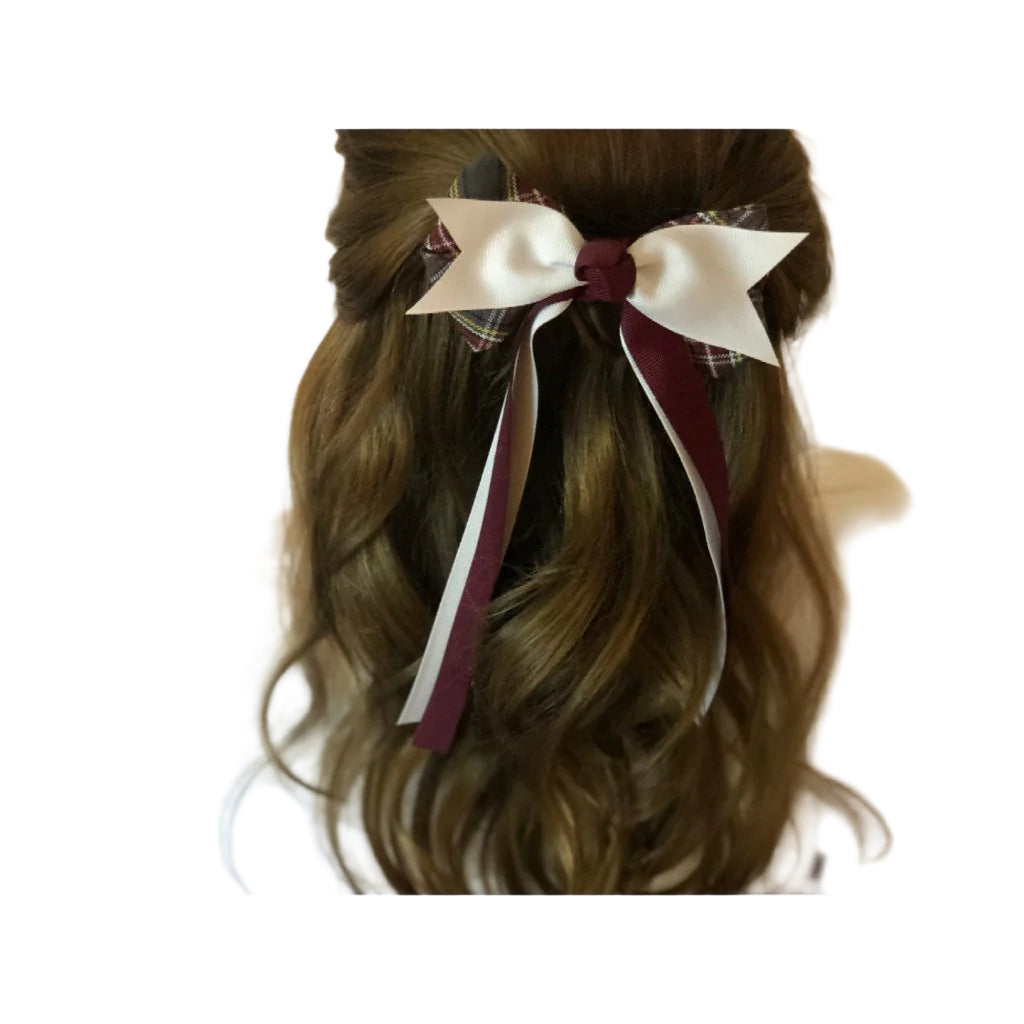 CHS Plaid Bow w/White Spike w/Streamers - French Clip
