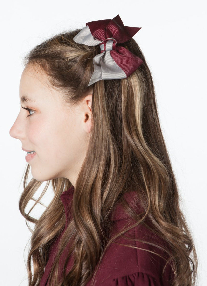 CHS Burgundy/Grey Bow with French Clip (Qty 1)